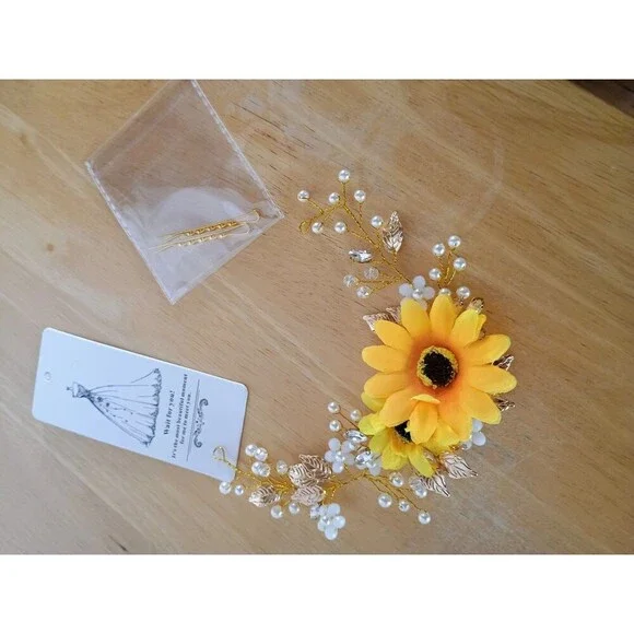 Sunflower Gold Metal Wire Hair Accessorie For Special Occasions - Picture 5 of 7